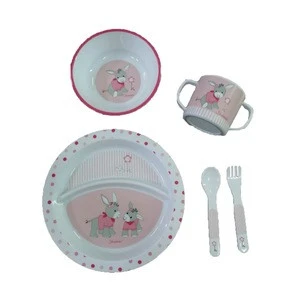 Food grade animal pattern microwaveable PP children dinner sets dinnerware for 1 kid home