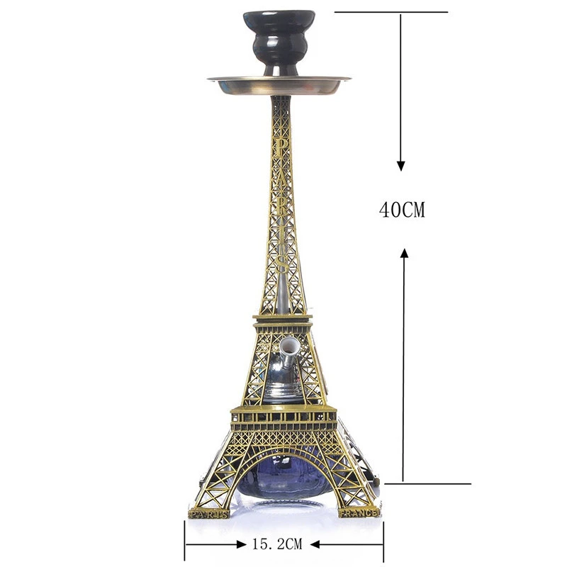 France Style Bronze Iron Color 2 Hose Eiffel Tower Shisha Hookah