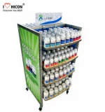 Free Design Factory Price 4-Caster Floor Pharmacy Store Wood Shelves Metal Supermarket Rack Shelf