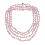 Gemstone Necklace Manufacturer .925 Sterling Silver Rose Quartz 4 strand Necklace