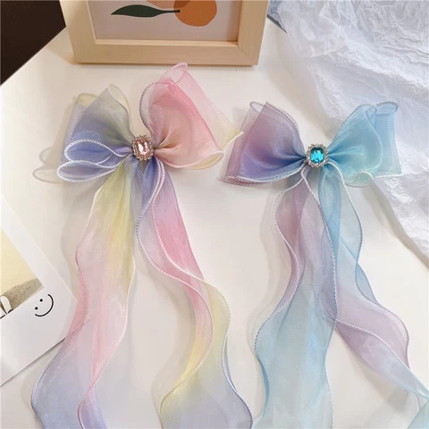 Girl Bow Long Ribbon Hair Accessories Ribbon Braid Super Fairy Lace Hair Clip