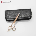 Gold Coating CK17GL Professional SUS440C Steel Left Hand Design Barber Scissors Razorline