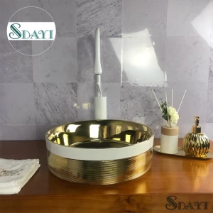 golden ceramic table top sinks bathroom wash basin