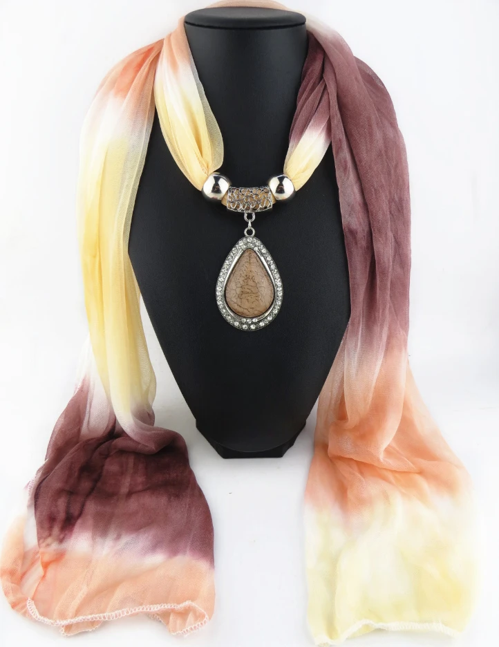 Gradient colored silk scarf luxury scarves wholesale clothes decoration shawl scarf women with diamond pendant