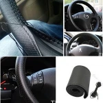 Gray beige brown black DIY leather cowhide car steering wheel cover with needle thread