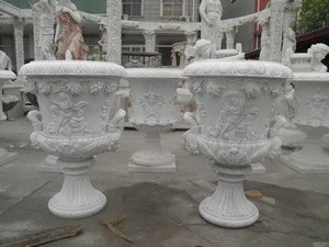 Hand Carved Garden Decorative Stone Vase Marble Planter Flowerpot