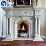 Hand Carved Surround Mantel Limestone Stone Fireplace,Fireplace Marble