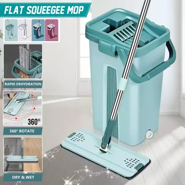 Hand Free Easy Use cleaner mop Self-washed magic flat mop set, plastic mop with bucket, home cleaning mop set