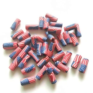 Handmade 12*16mm American flag prints polymer clay tube bead with holes wholesales.