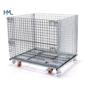 Heavy duty insulated foldable steel collapsible welded wire mesh storage cages container with wheels