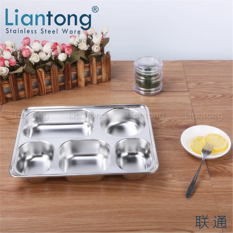 High Quality Cheap Price Stainless steel 201/304 material 5 compartment fast food serving plate lunch box divided tray
