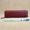 High quality crazy horse genuine leather pencil bag case business travel pen pouch with zipper closure