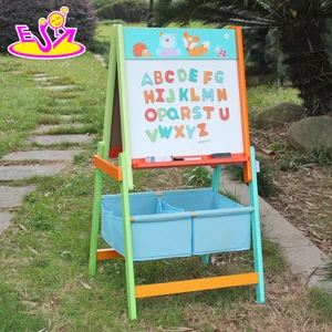 High quality double side erasable wooden kids drawing board with stand W12B048