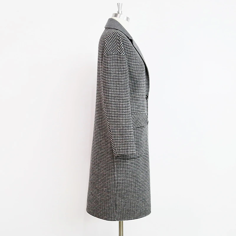 High quality fashion single wool plaid jacket china faux fur coats for ladies