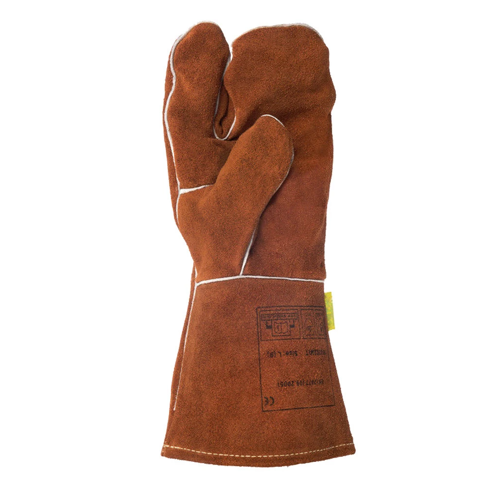 High Quality Mitt Gloves Cow Split Leather 3 Fingers Mitt Gloves Heat Resistant Mitt Welding glove