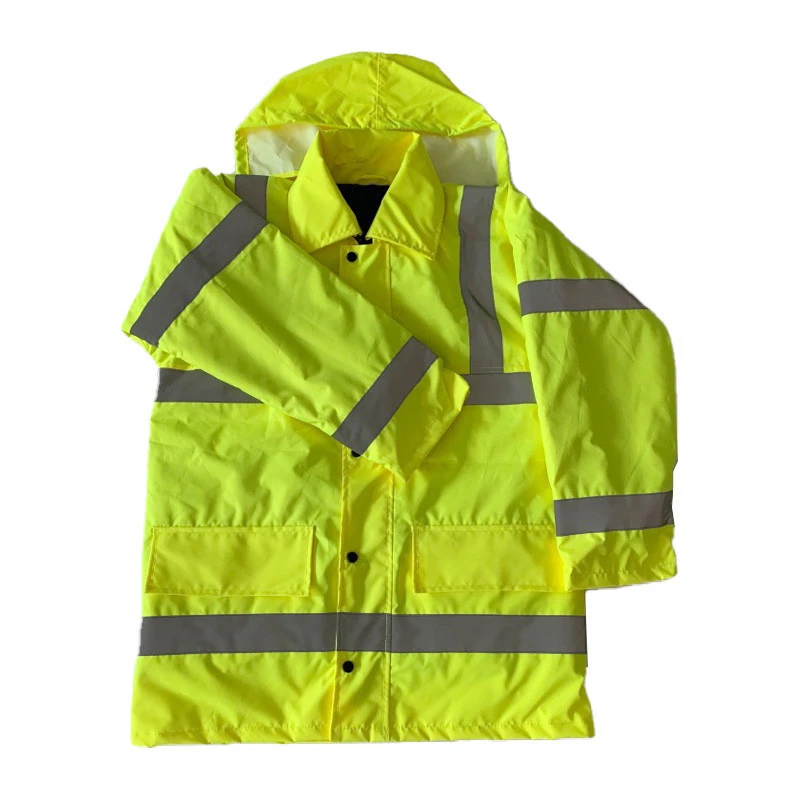 High visibility industrial reflective safety hooded waterproof reflector jackets coat rain coat waterproof
