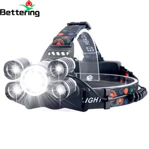 hiking zoomable T6 bright 5 led usb rechargeable headlight headlamp head torch light lamp 5000 lumen for hunt mining camping