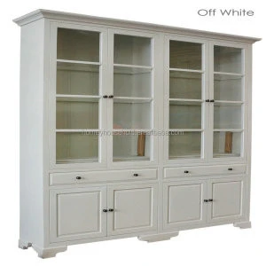 Home Furniture French Provincial Classic White Cupboard Display Cabinet Tempered Glass Bookcase