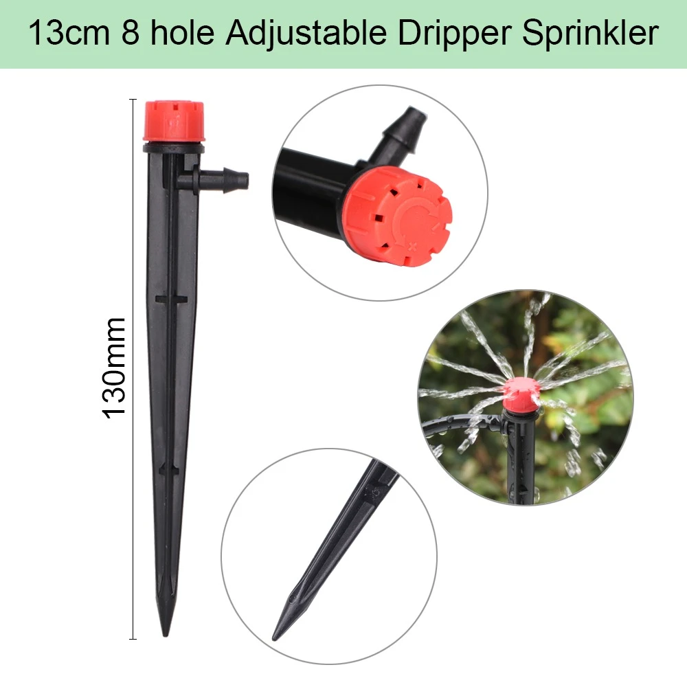 Hose Drip Irrigation System 360 Degree Adjustable 8 Hole Sprinkler Kit Garden Watering Inserting Ground Micro Flow Dripper