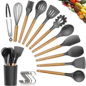 Hot sale 11 piece silicone kitchen Utensils cooking tools set with wood handle