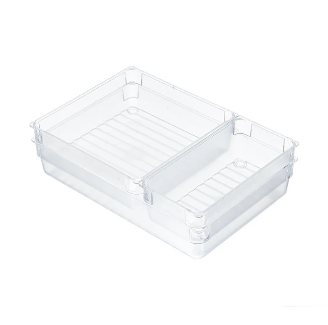 Hot Sale 6 Pieces Set Clear Stackable Plastic Vanity Cabinet Drawer Storage Tray  Acrylic Desk Drawer Bin Organizers