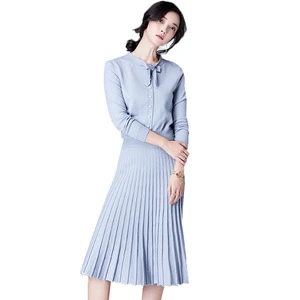 Hot Selling Long Sleeve Bow Tie Knitted Casual Dress Supplier