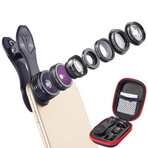 Hot Selling Portable 7 IN 1 Cell Phone Camera Lens Kits with Fisheye/wide angle/micro/CPL /Kaleidoscope filter/Telephoto lenses