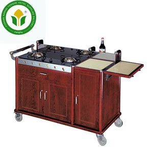 Hotel food service flambe trolley with wheels service trolley for restaurant