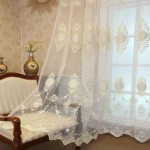 Hotsale  100% polyester sheer macrame Embroidered Sheer curtain fabric