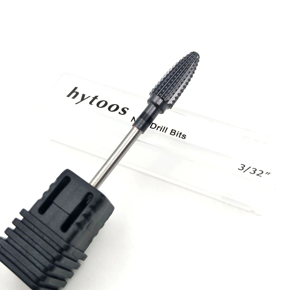 HYTOOS Two-way Black Tungsten Carbide Nail Drill Bits 3/32" Manicure Bits Nail Drill Accessories Gel Removal Pedicure Tools
