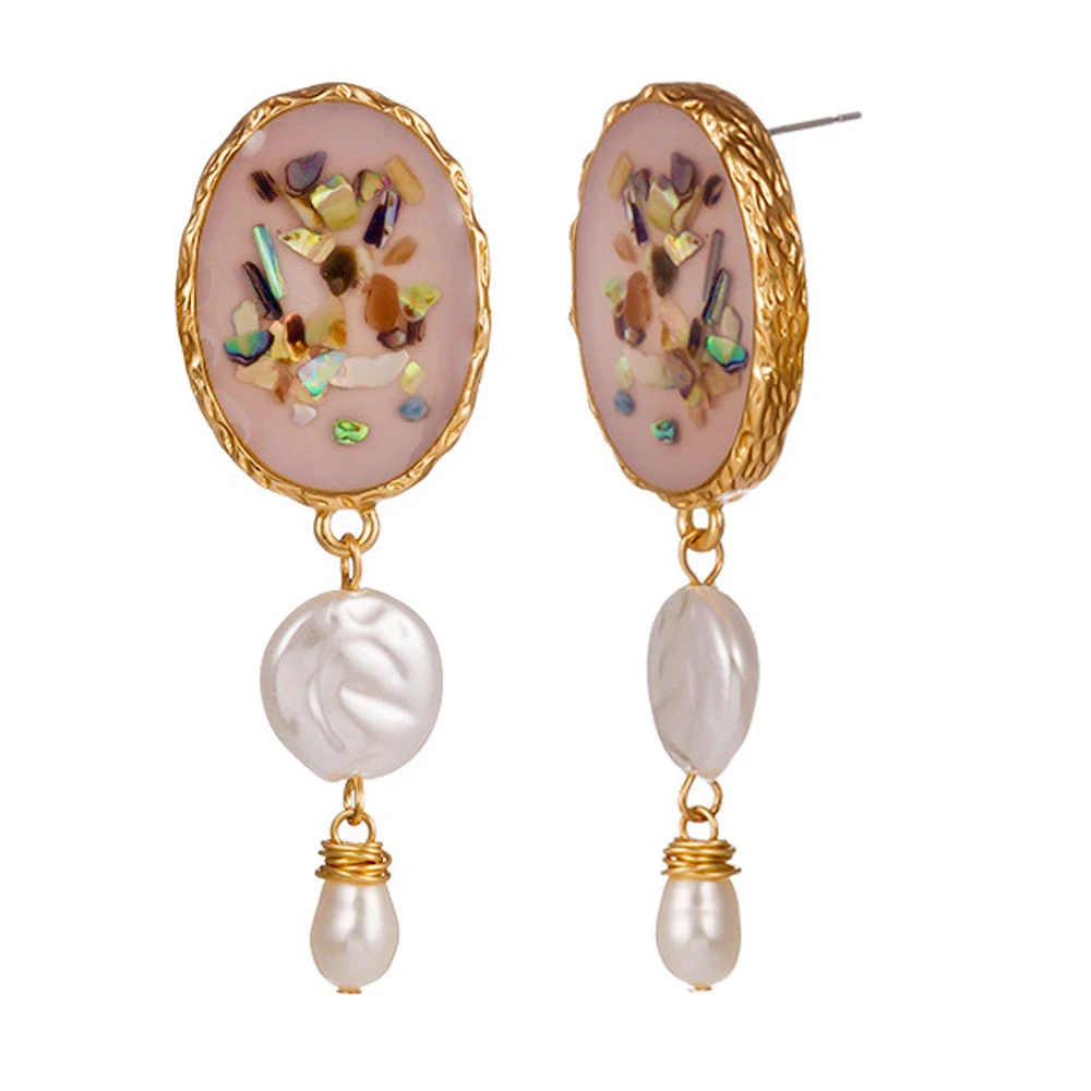 Individual creative color geometric broken shell earrings pearl earrings wholesale