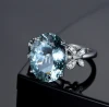 Jewelry 925 Silver Aquamarine Ring Women Wedding Band Aqua blue Rings Size 6-10