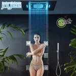 JOYEE ceiling rainfall shower head led music stainless steel waterfall faucet set bathroom wall mounted bath shower curtain set