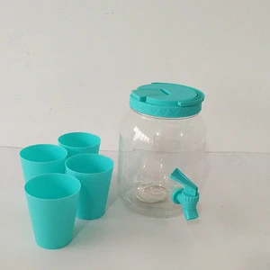 juice beverage distributors Plastic drink dispenser with four cups