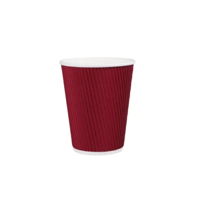 Juice Paper Cup Wholesale Customize 12oz Red Takeout Disposable Ripple Wall Paper Cup for Hot Drink