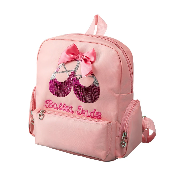 Kids Shining Bow-knot Shoes Design Polyester Young Girls Ballet Bag Dance Backpack Bag