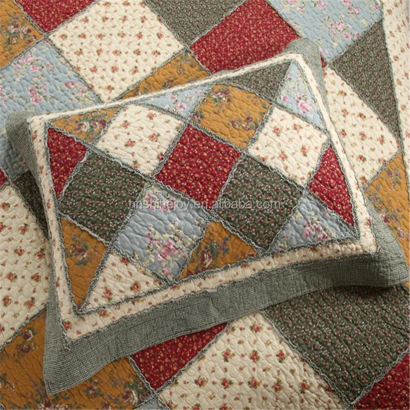 King 3pcs bedspread sand wash patchwork 100% cotton printed quilt