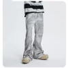 Lakin Garment denim factory distress dirty print wax coated denim jeans men baggy jeans metal foil wax men flare jeans men