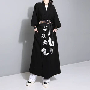 Latest Ladies Fashion Style dolman Long Sleeve trench  Plus Kimono cardigan Japanese design Japan print outwear jacket coat