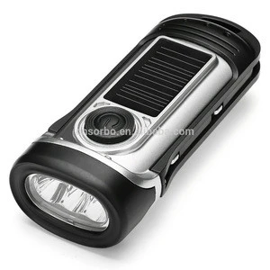 LED Flashlight 2 Ways Charging Hand Cranking & Solar Panel for Outdoor Camping