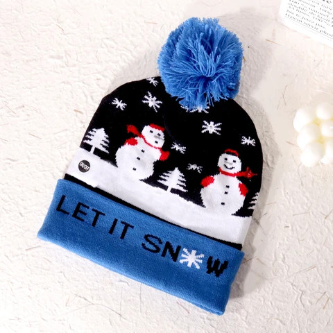 LED Light Up Christmas Hats Beanies Flashing Winter Soft Knitted Christmas Hat Jacquard Beanies Xmas New Year Party Decoration