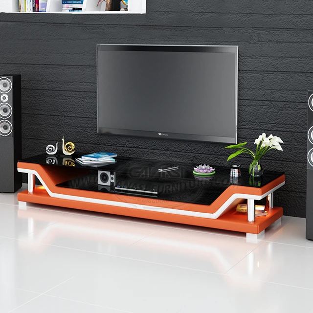 Livingroom Furniture Solid Wood Frame Italian Genuine Leather tv stand modern