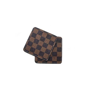 Luxury Checkered Vegan Leather Drink Coasters Cup Coaster with Holder