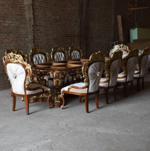 Luxury Heavy Carved Royal Dining Table Set 10 Chairs