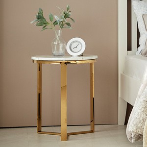luxury White marble top metal stainless steel gold frame nightstands bedroom Modern home furniture