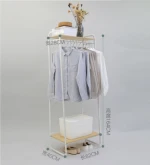 Metal Garment Rack with Wood Shelf, White and Light Brown HC-T-ZW1A