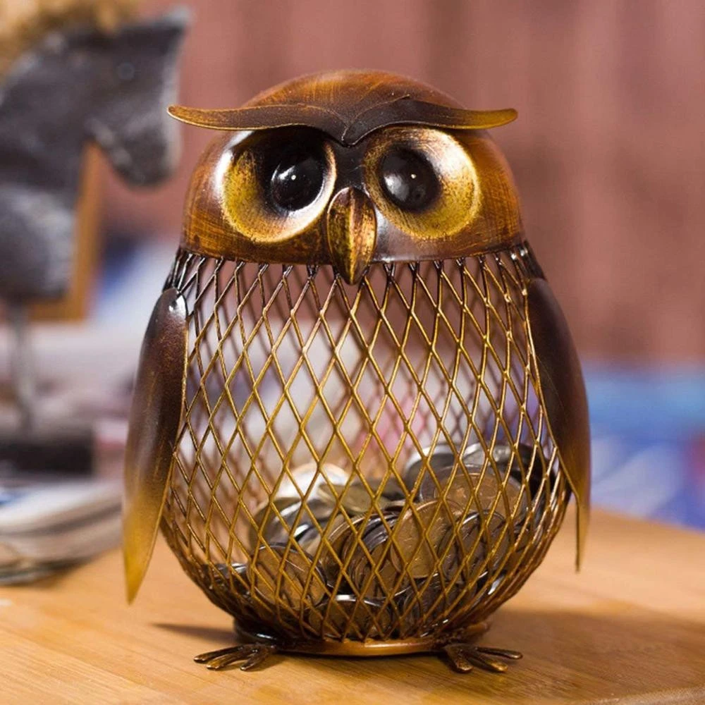 Metal Owl GIFT Craft Coin Bank Box Money Box Home Decor