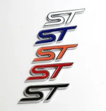 Metal Red Blue White Black Car Racing Metal 3D Red ST Logo Front Exterior Hood Grill Grilles Emblem Badge