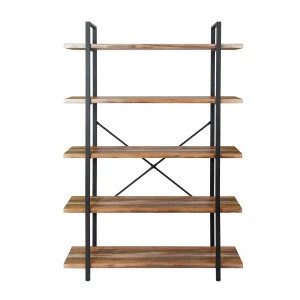 Modern 4-Tier Wood and Metal Bookshelves, Industrial Style Bookcases