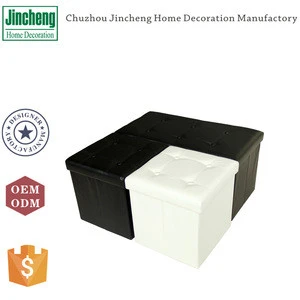 Modern black rectangular leather folding storage step stool